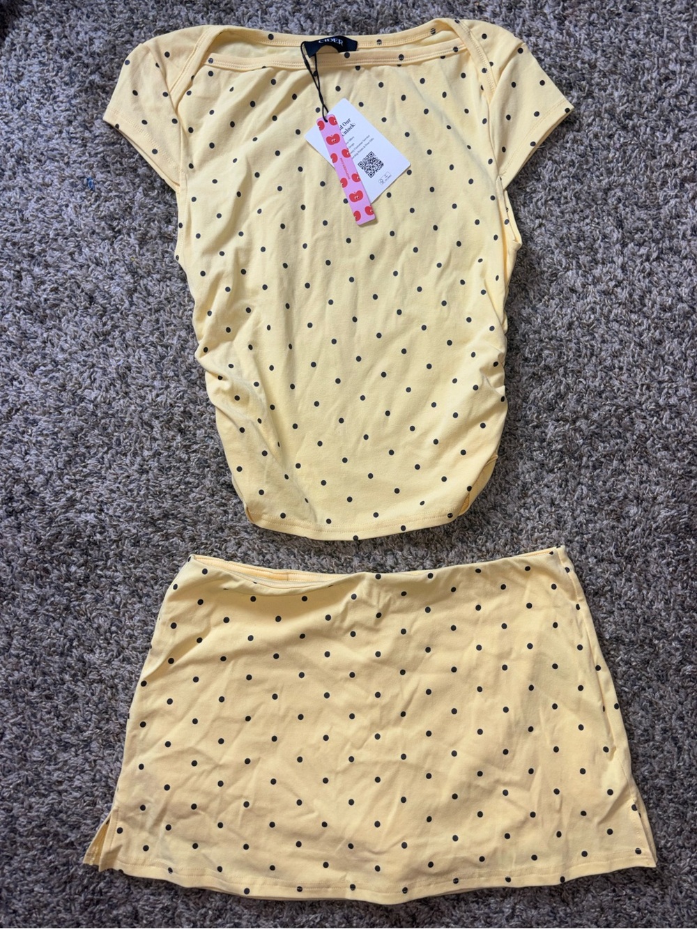 Cider Yellow & Black Polka Dot Skort set
